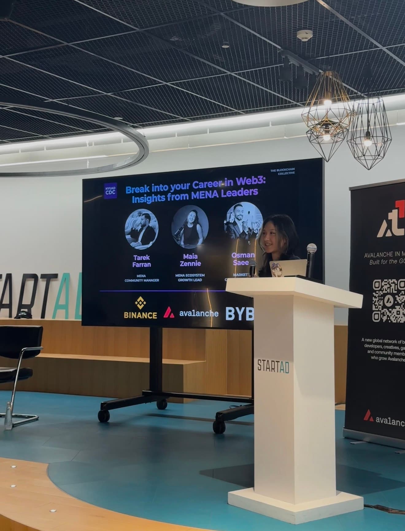 Aisha hosting a Web3 careers panel for NYU Abu Dhabi's Blockchain SIG